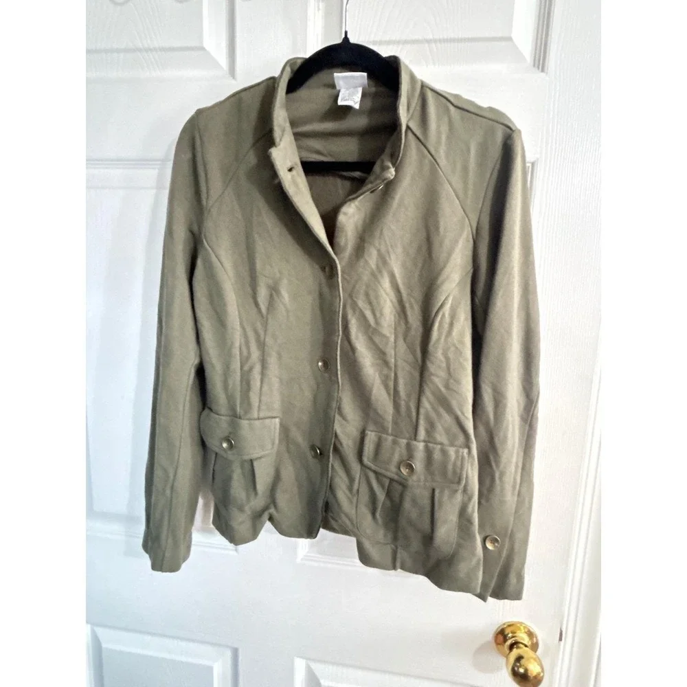 Jaclyn Smith Utility Jacket Womens Medium Olive Green Military Safari‎ Layering